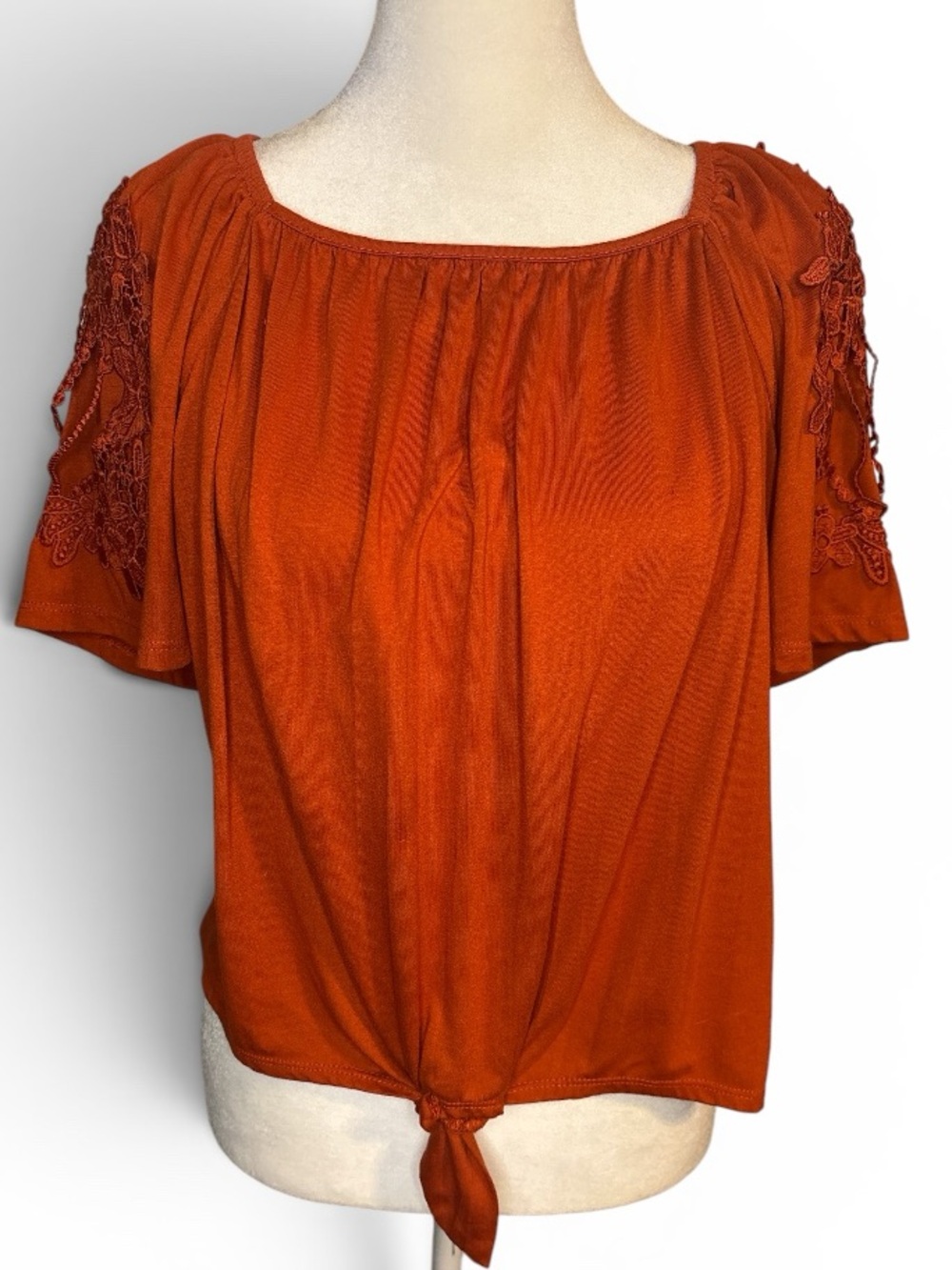 Women’s Orange Tie-Hem Peasant Blouse